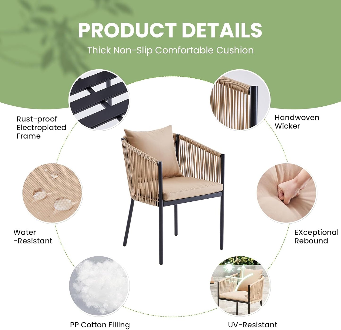 Soohow Outdoor Furniture Set for 2, Outdoor Dining Set Patio Chairs 2 Piece, Rattan Wicker Patio Furniture Chairs with Cushions for Garden, Deck, Backyard, Poolside