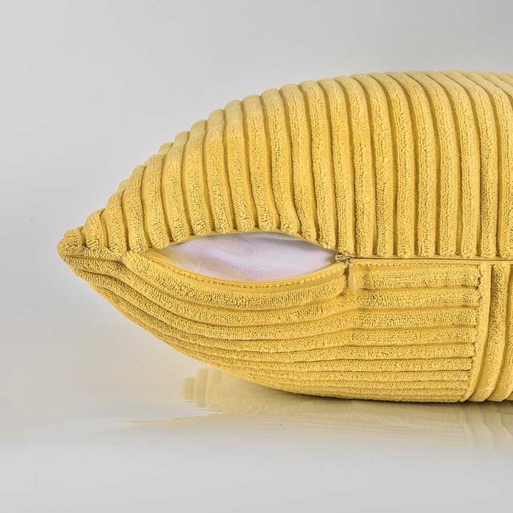 Fancy Homi 2 Packs Yellow Decorative Throw Pillow Covers 16x16 Inch for Living Room Couch Bed, Rustic Farmhouse Boho Home Decor, Soft Corss Patchwork Corduroy Textured Square Cushion Case 40x40 cm