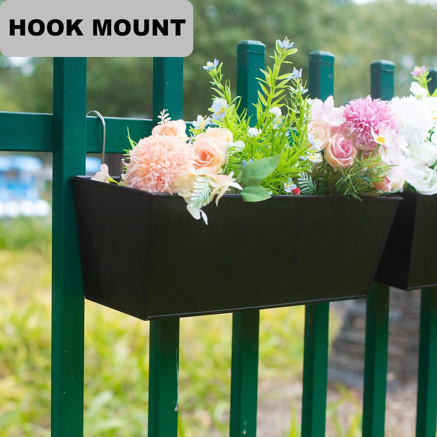 Wall Hanging Planters for Outdoor Plants 16 Inch Large Metal Fence Pots with Hooks for Outside Garden Balcony Plants 3PCS(Black)