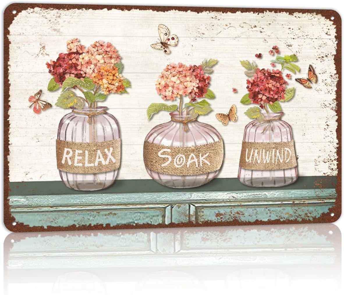 Vintage Farmhouse Bathroom Metal Tin Signs Rustic Flower Country Wall Art Decor 8X12 Inches