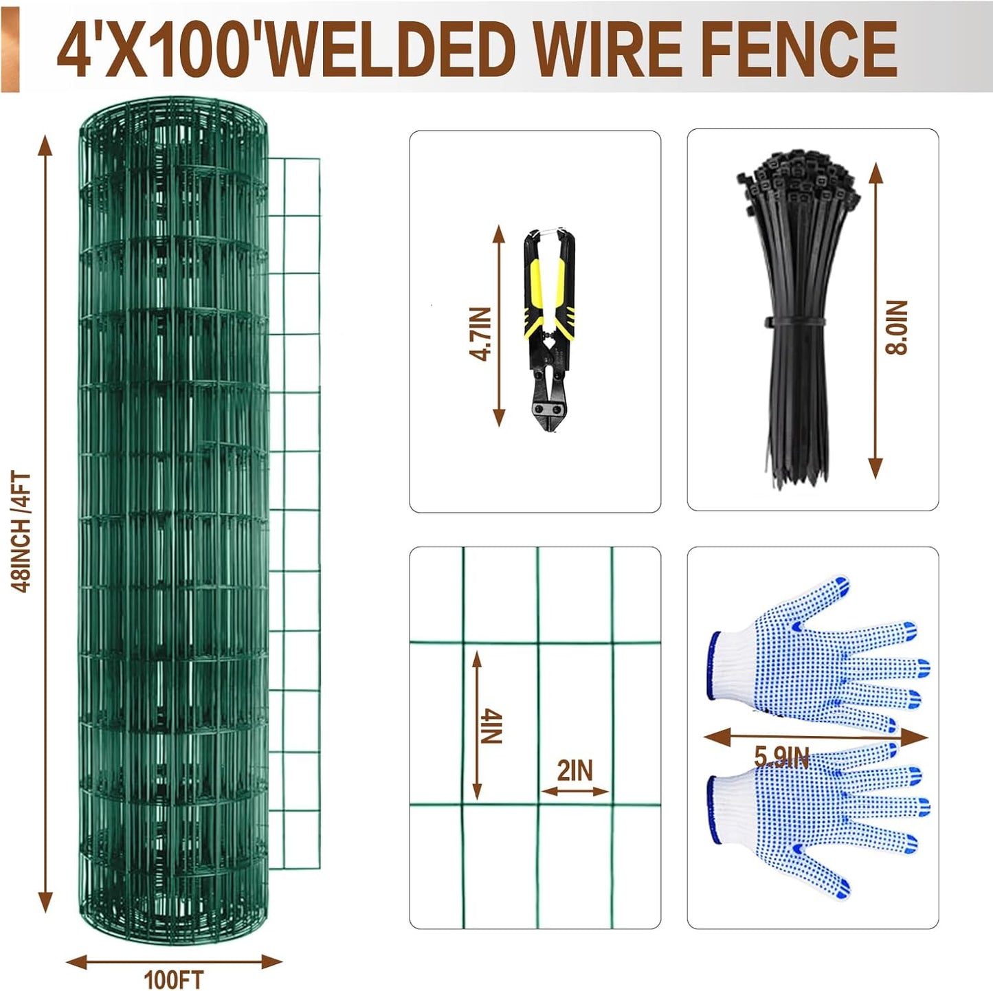 Tongmo 4 ft x 100 ft Green PVC Coated Welded Wire Fence, 16GA Garden Chicken Wire Fence Roll, Mesh Size 2" x 4" Hardware Cloth, Ideal for Yard Protection and Poultry Netting