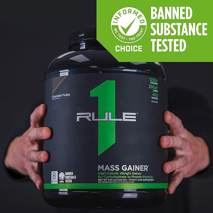 Rule One Proteins, Mass Gainer- Chocolate Peanut Butter, High-Calorie Weight Gain Formula w/ 1,220+ Calories, 250g+ Complex Carb Blend, 40g All-Whey Protein, 8g Fat Per Serving, 6 Pounds, 8 Servings