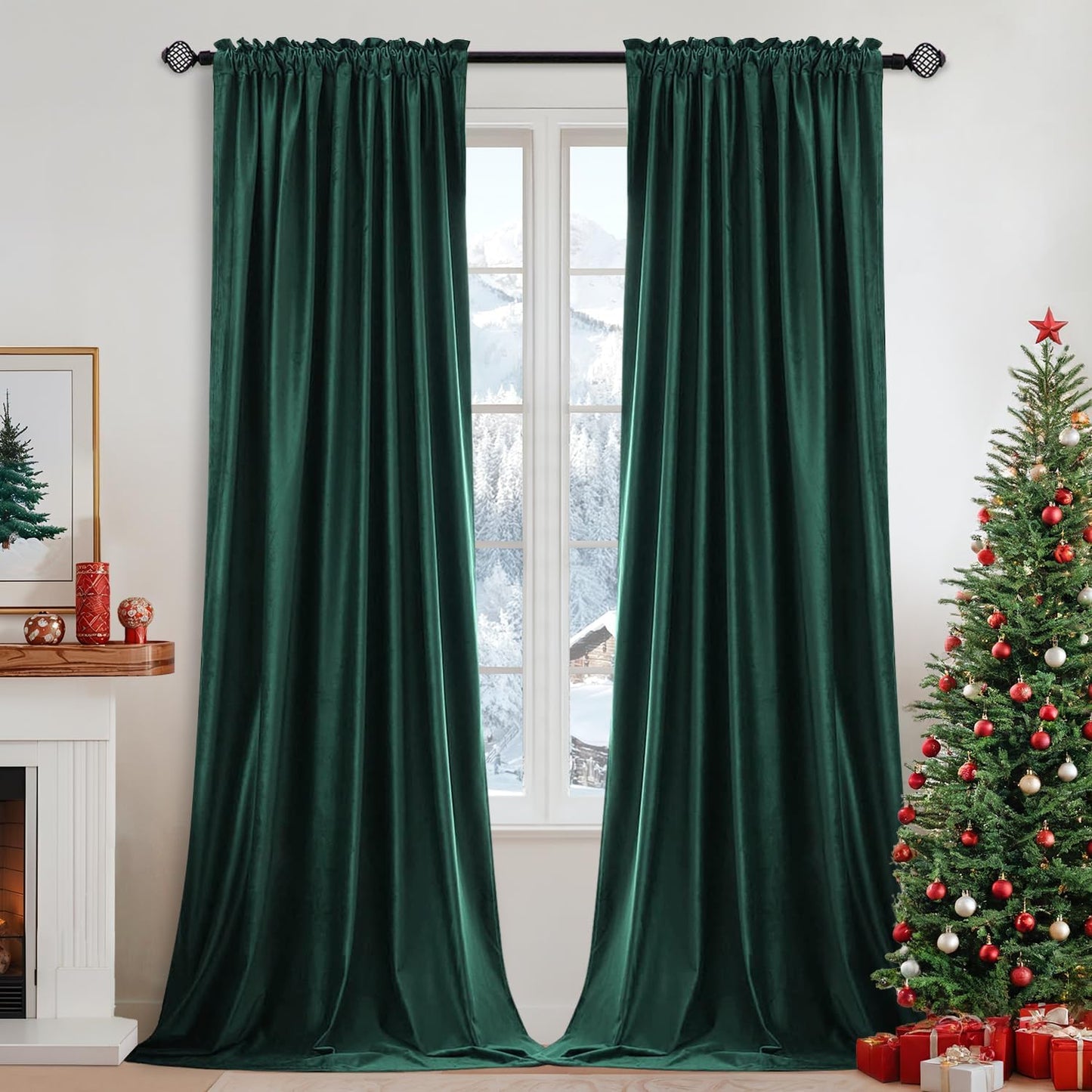 MIULEE Dark Green Velvet Curtains Thermal Insulated Blackout Curtain Christmas Emerald Green Drapes for Bedroom Living Room Darkening 84 Inches Long Curtains Panels Rod Pocket Set of 2