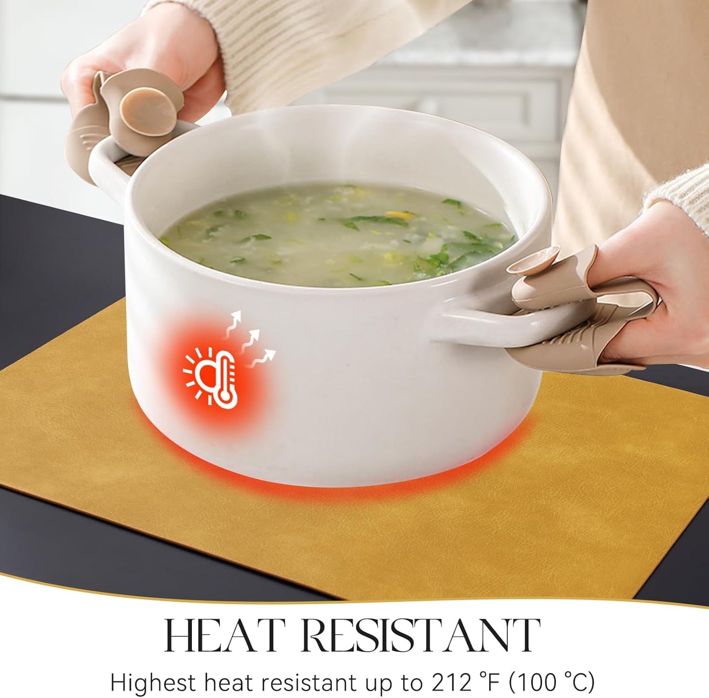 MOSAYT Vinyl Placemats Set of 4-12 X 17 Inch - Faux Leather 100% Waterproof Oil-Proof Wipeable PU Place Mats, Heat Resistant Reversible Table Mats for Kitchen, Dining, Outdoor (Yellow)