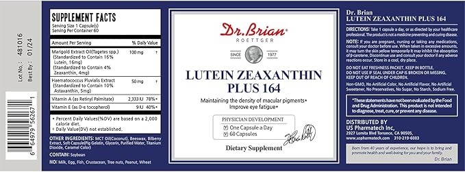 Dr. Brian Eye Vitamins Lutein & 16mg Zeaxanthin 4mg Astaxanthin 5mg Vitamin 2333iu Vitamin 9iu for