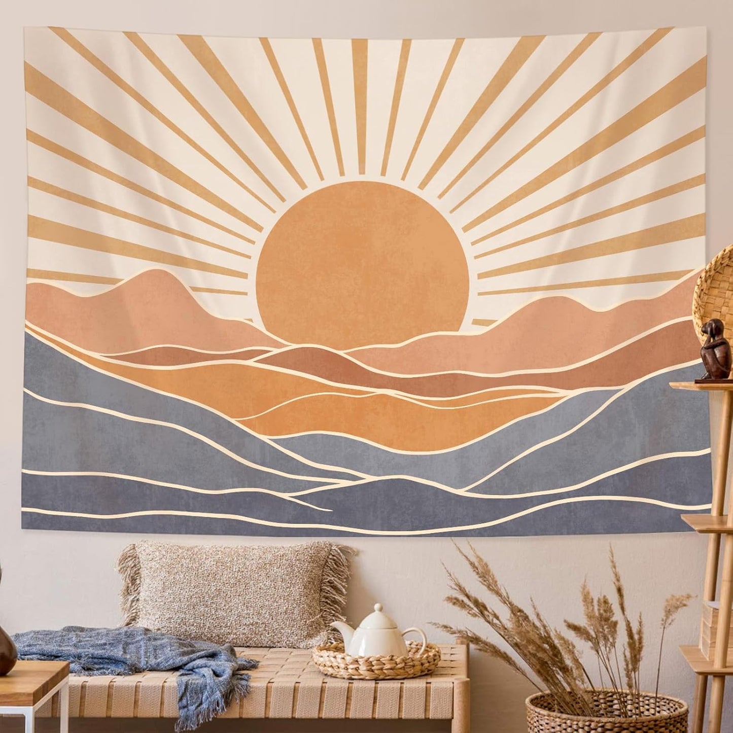 Lunerfex Boho Sun Tapestry Sunset Wall Tapestry, Mountain Tapestries for Bedroom 80s Tapestries Wall Hanging for Bedroom Living Room Decor Boho-3 60"x80"