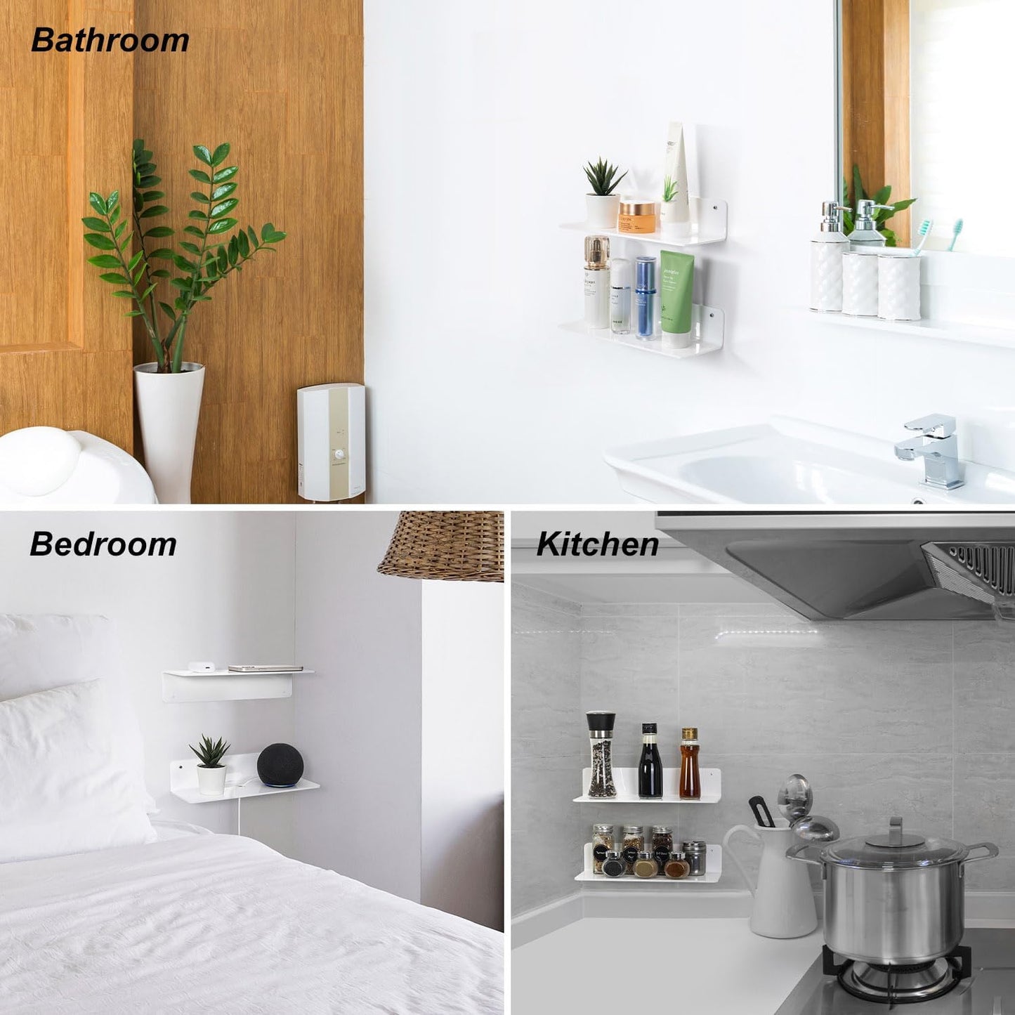 OAPRIRE White Acrylic Floating Shelves Set of 2 - Damage Free Expand Wall Space - 12 Inch Wall Shelves with Strong Adhesive for Bathroom, Bedroom, etc