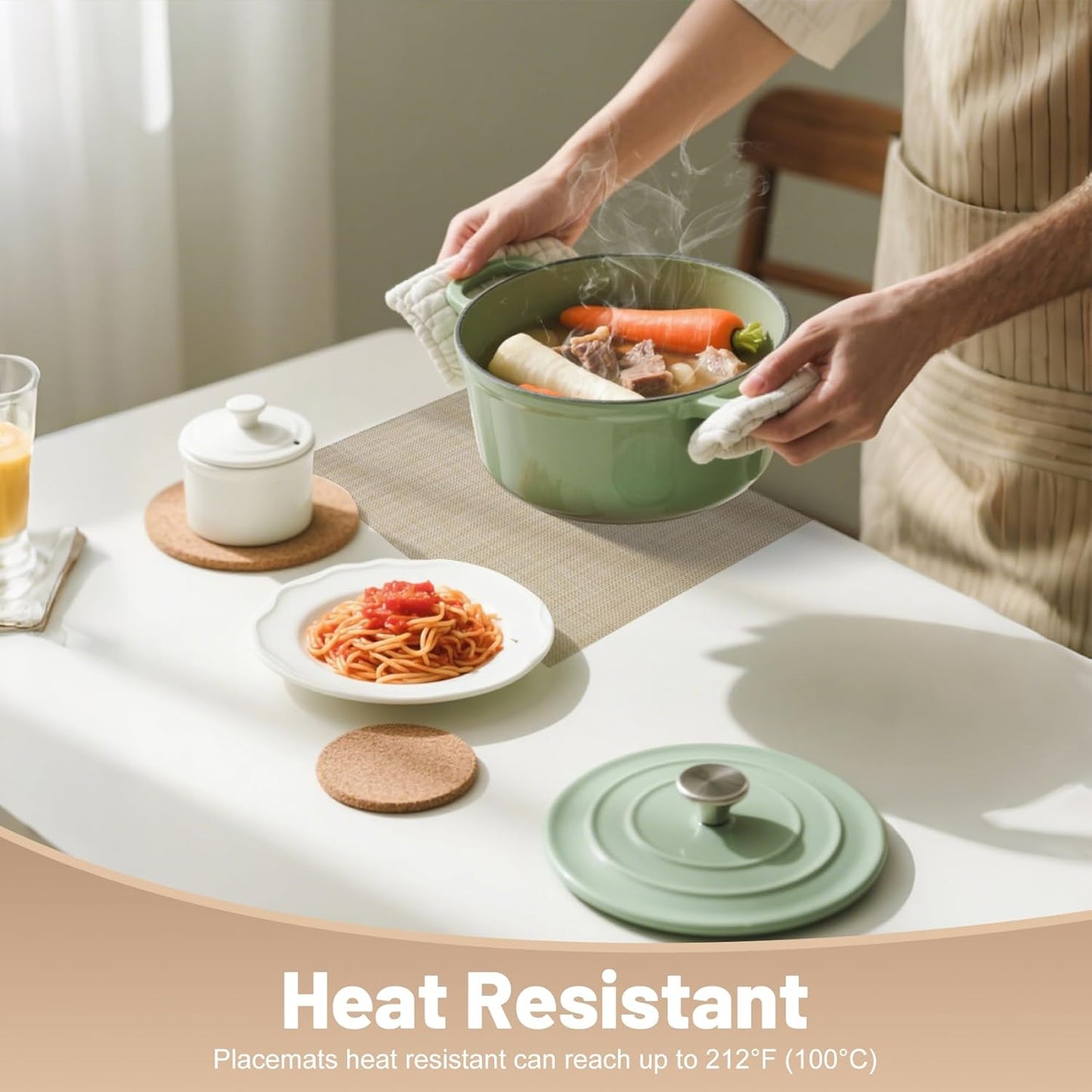 Placemats Set of 6,Non-Slip PVC Weave Table Mats Easy to Clean,Heat Resistant Place Mats for Kitchen Dining Table Decoration Indoor Outdoor,Beige