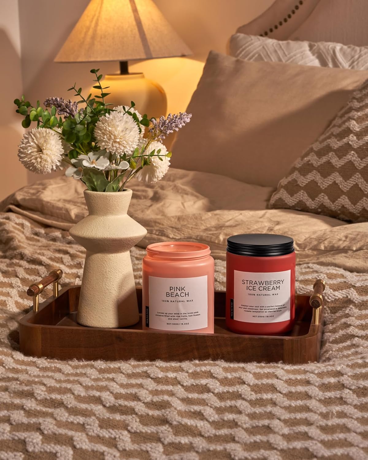 M&SENSE Pink Beach Sands Jar Candle, 19.4oz Pineapple Coconut Scented Natural Soy Candles for Home Scented, 110 Hour Burn Time, Home Decor Gift for Women, Friends, Family, Colleagues, Couples