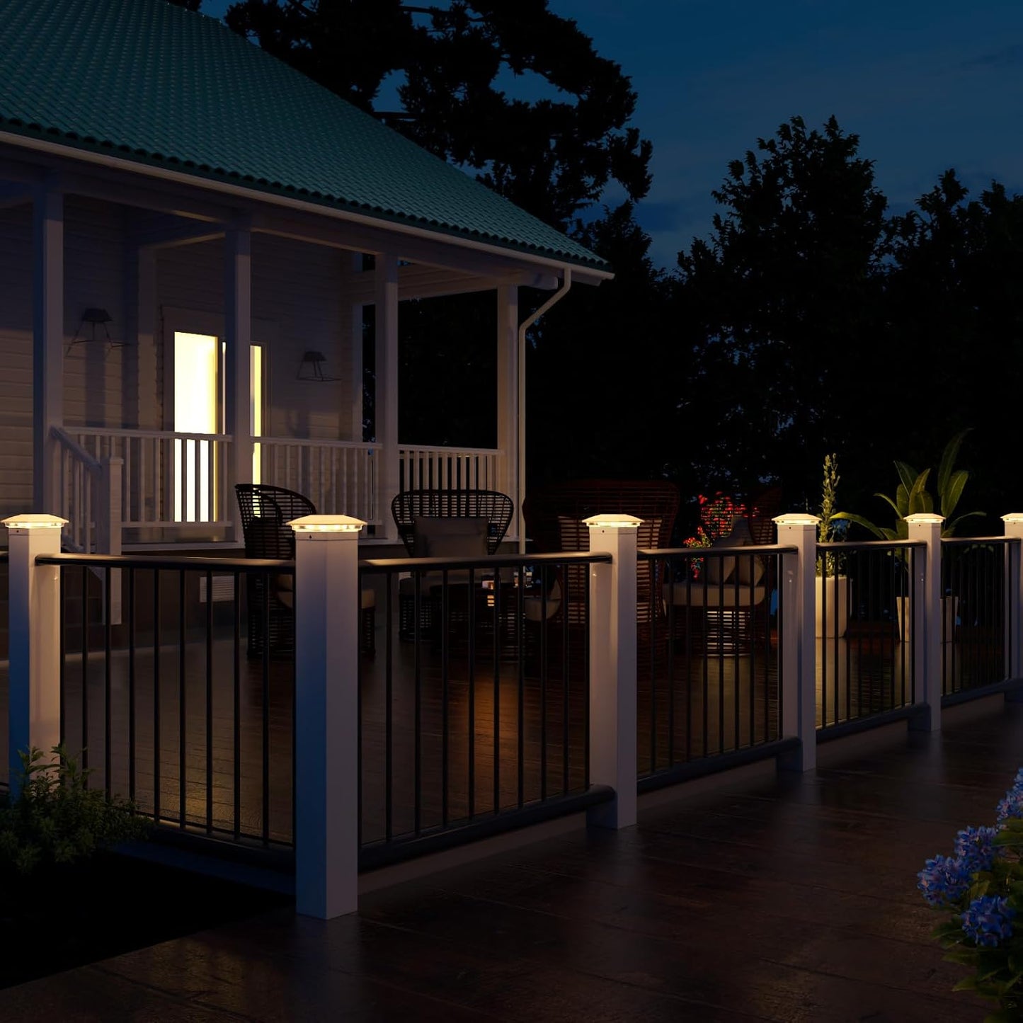 VOLISUN Solar Post Cap Light Outdoor Waterproof 4pack,Solar Fence - Post Lights for 4x4 5x5 6x6 Wooden/Vinyl Post,White Deck Cap Light Solar Powered with Warm White for Garden/Patio/Porch