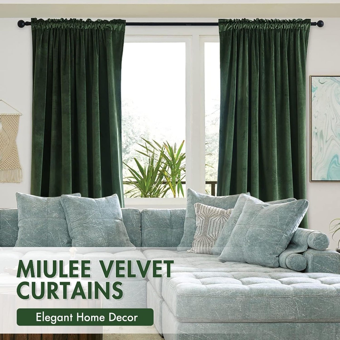 MIULEE Olive Green Velvet Curtains Thermal Insulated Blackout Curtain Drapes for Bedroom Living Room Darkening 80 Inches Long Curtains Panels Rod Pocket Set of 2