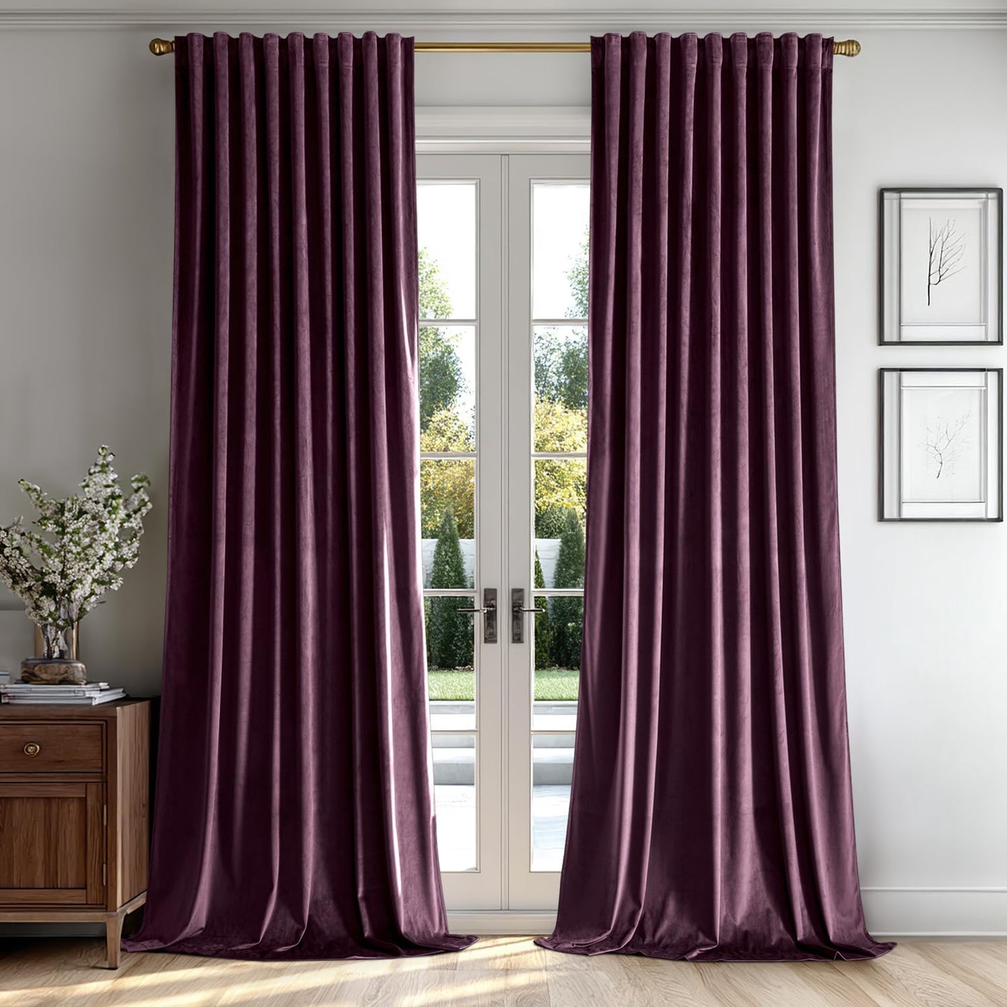 MIULEE Dark Purple Velvet Curtains 108 inches 2 Panels - Luxury Room Darkening Window Drapes for Bedroom Living Room Thermal Insulated Super Soft Blackout Extra Long, Back Tab Rod Pocket Pinch Pleated