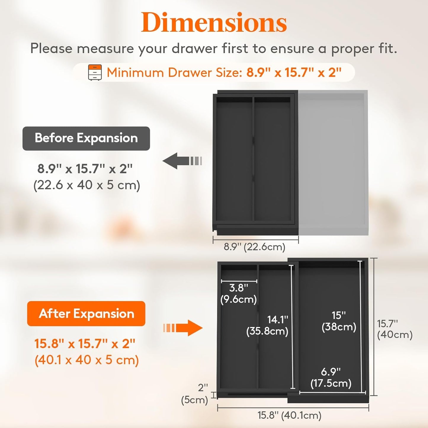 Lifewit Utensil Drawer Organizer, Expendable Cooking Silverware Tray for Kitchen Drawer, Bamboo Adjustable Cutlery Flatware Holder, Spatula Tools and Gadgets Storage Divider, 3 Compartments, Black