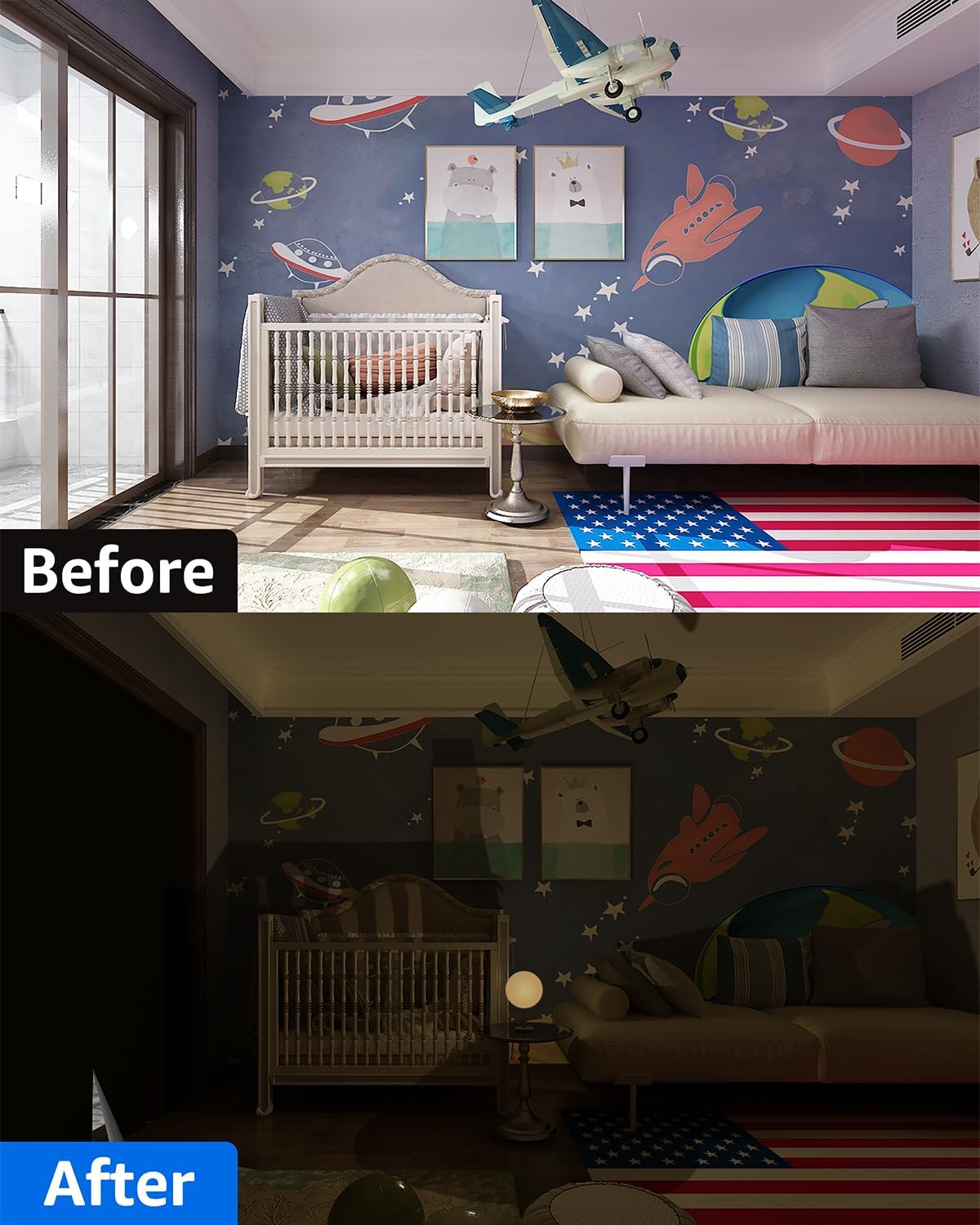 Sumobaby Blackout Curtains for Bedroom Portable 75"x57",No Drill Black Out Shades with Upgraded Hook&Loop Tapes,100% Blackout Window Cover,Easy to Cut Fit Blinds for Bedroom,Nursery(2 Panel,Black)