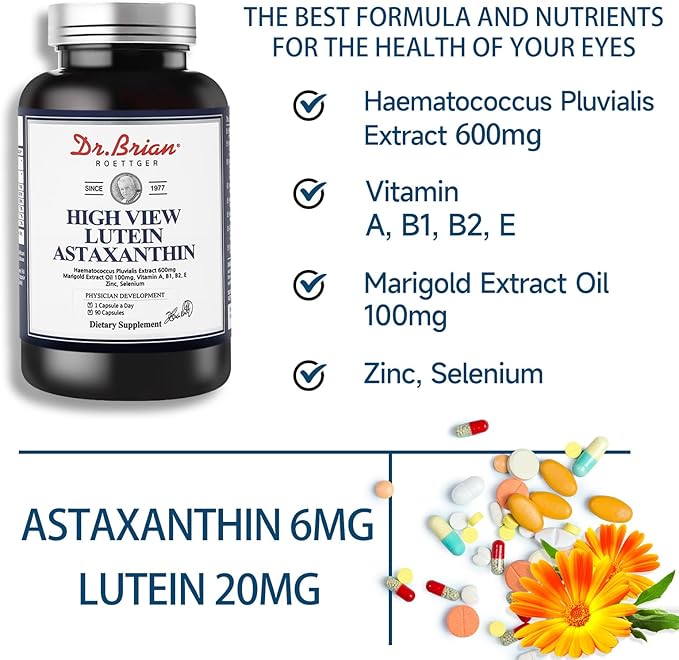 Eye Vitamin Lutein Astaxanthin Capsule–Eye Vitamins 6mg Lutein 20mg Zinc 8.5mg Selenium 40ug and B1, B2, B2, E