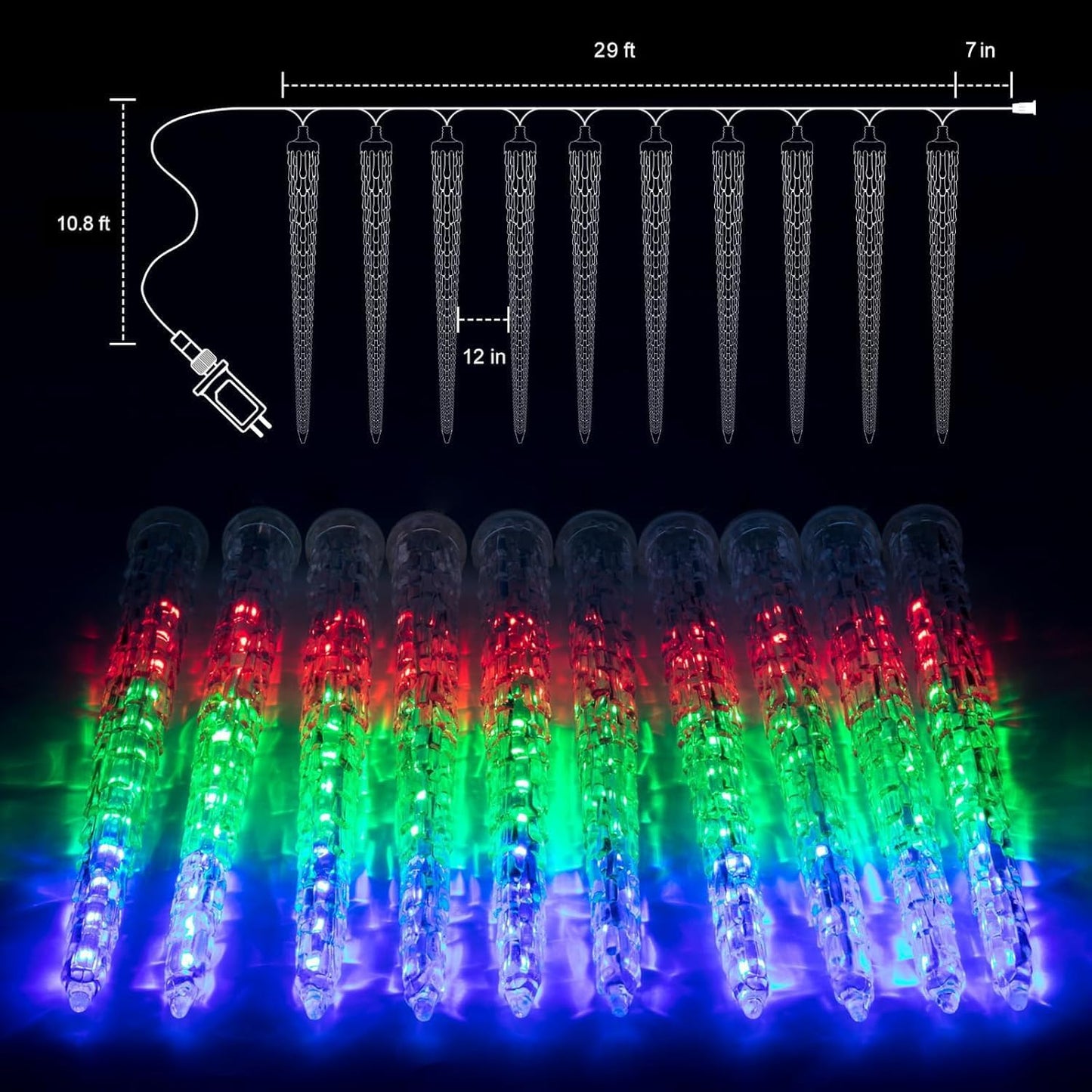 Brightown Christmas Meteor Shower Icicle Lights Outdoor, 30ft with 30 Tube 720 LED Dropping Effect, Waterproof Decorations for House Eave Roofline, Multicolor