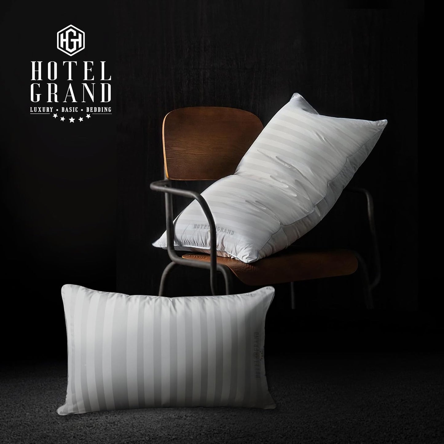 Hotel Grand Softy-Around Feather Down Pillows King Size Set of 2 Packs White Strip 100% Cotton Fabric Bed Pillows for All Position Sleepers,36"x20"/2 Packs