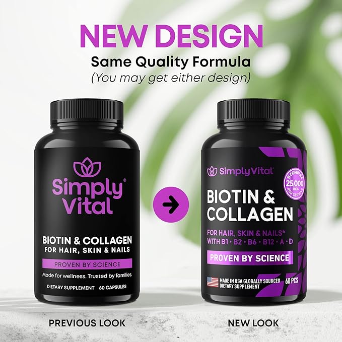 Biotin Vitamins for Hair, Skin & Nails 5000mcg, Keratin 60 Caps
