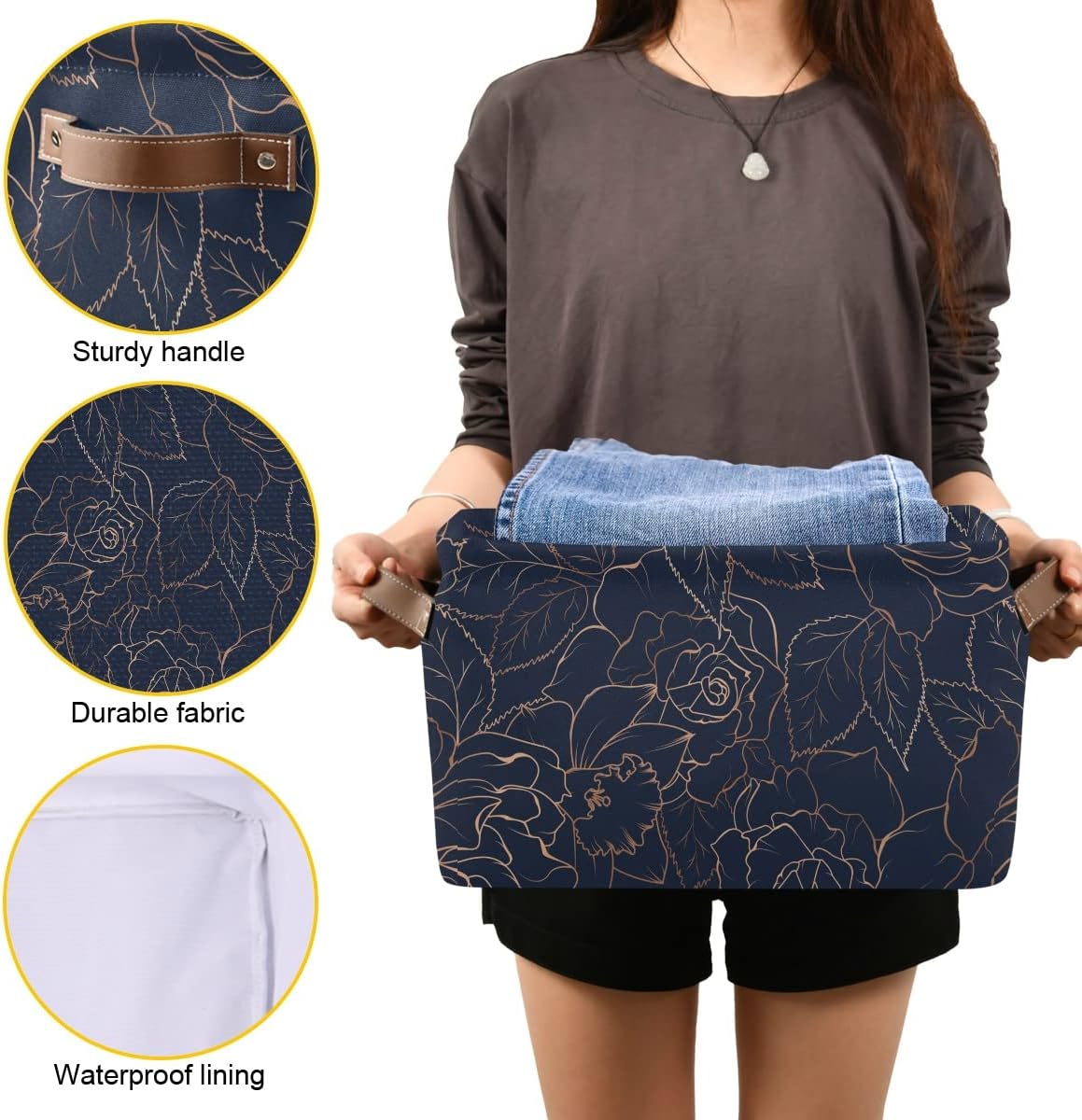 susiyo Foldable Storage Bins Storage Cubes Bin Baskets for Shelves with Handles Decorative Fabric Storage Baskets for Organizing Shelves Closet Nursery Home Toys 1 Pack,Navy Blue