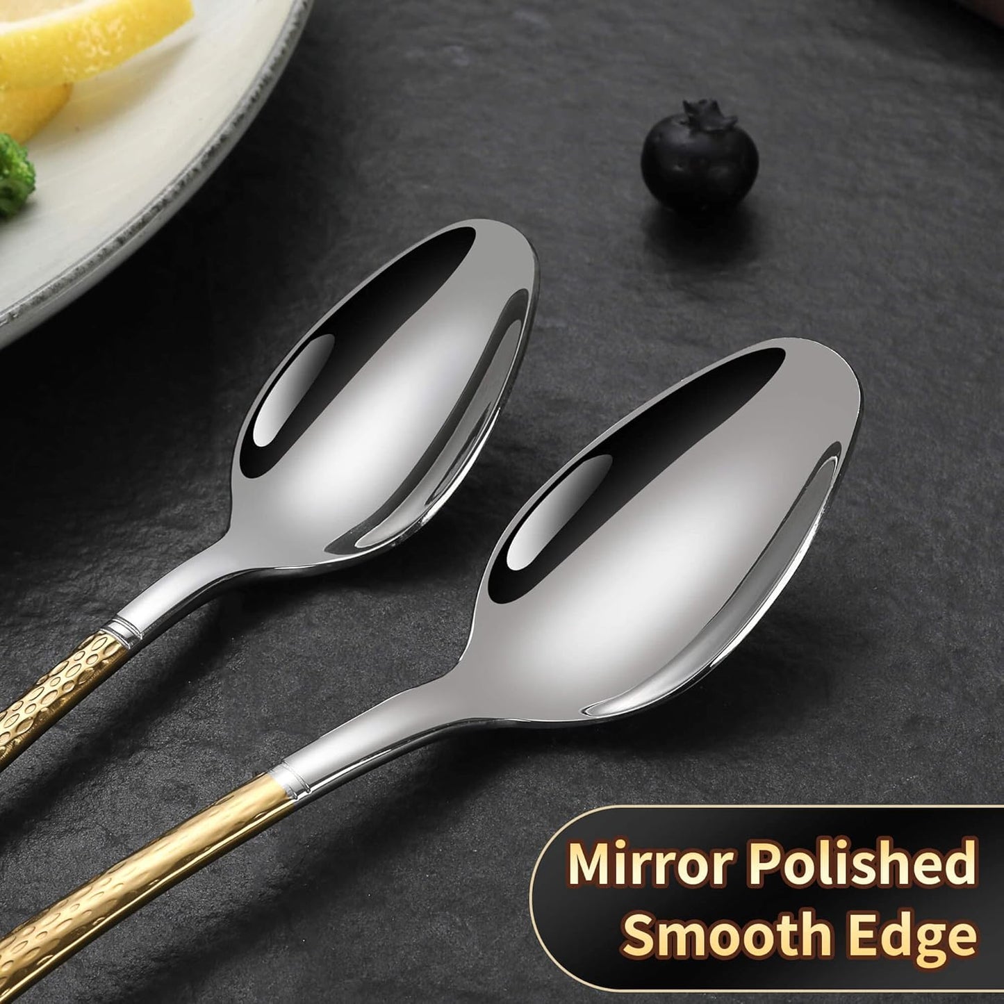 Hammered Silver Gold Silverware Set for 8,Stainless Steel 40-Piece Modern Cutlery Set,Mirror Polished Heavy Duty Flatware Set Utensil Set,Knives Spoons and Forks Set,Dishwasher Safe