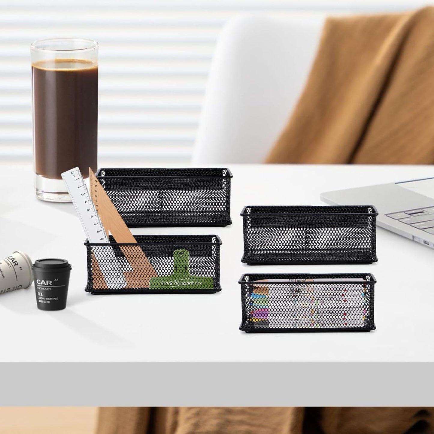 6.29'' × 2.28'' × 2.48 Black Magnetic Basket for Refrigerator Magnetic Organizer Holder Locker Organizer for Home Office Accessories Magnetic Basket for Whiteboard,Set of 4