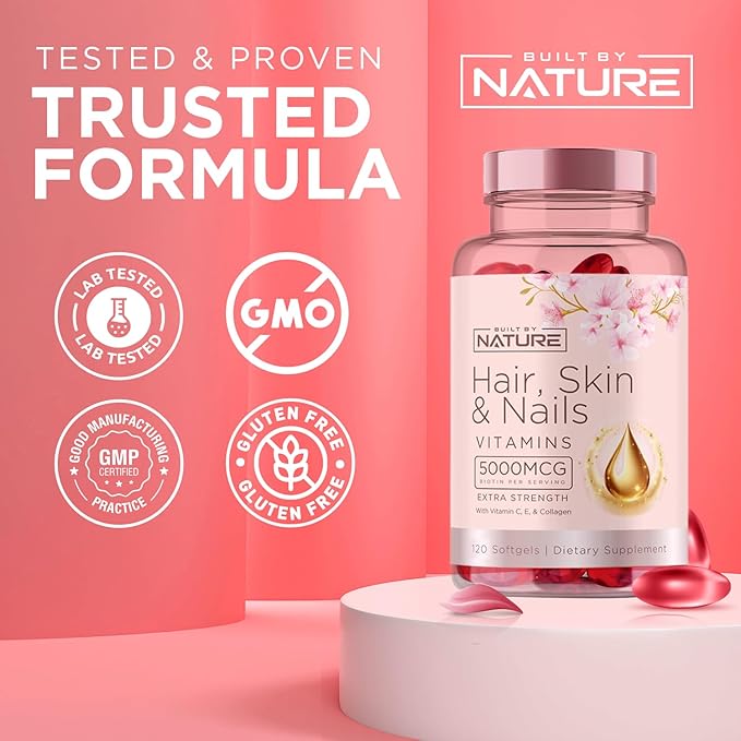 Hair Skin and Nails Vitamins – 5000mcg Biotin 120 Softgels