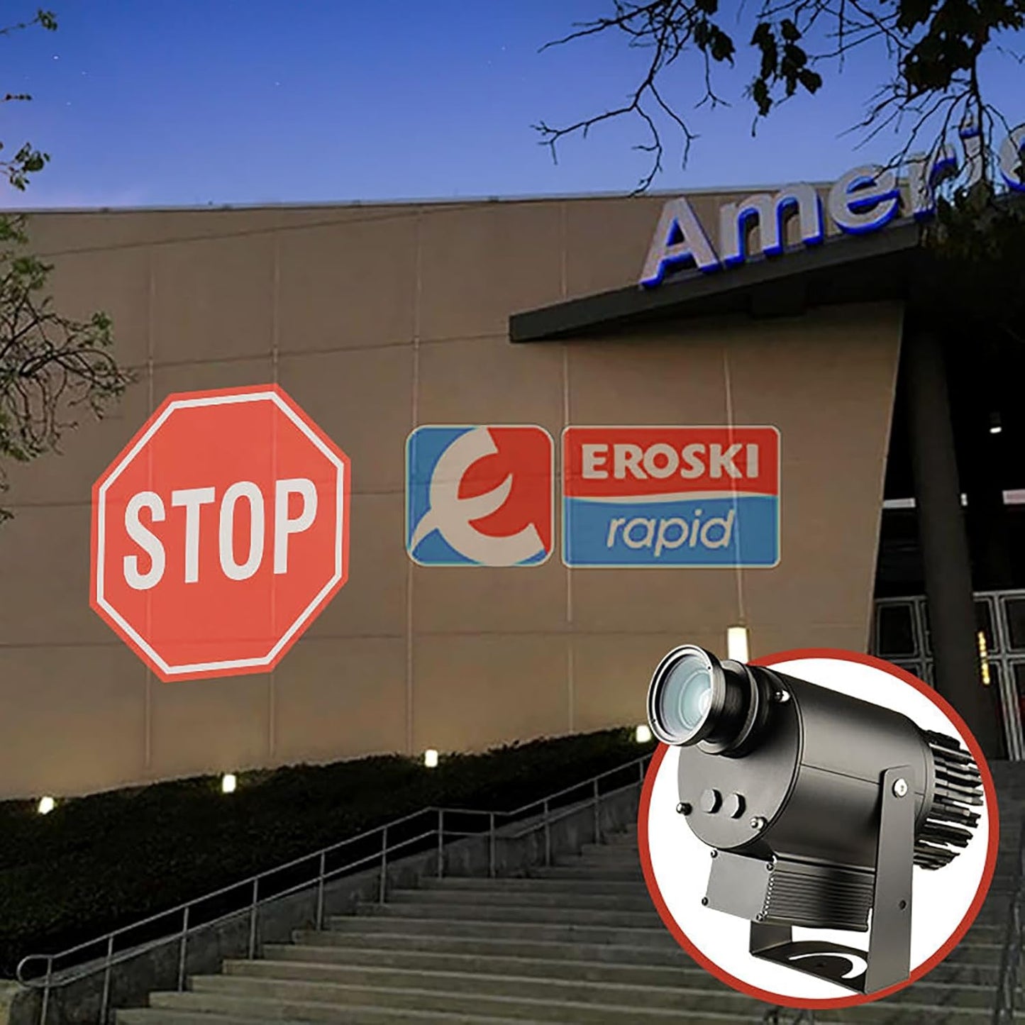 80W LED Logo GOBO Projector DJ Effect Light Including Free Custom Glass GOBO to Project Image for Advertising Business Hotel Company Store Wedding Indoor and Outdoor Use (80W)