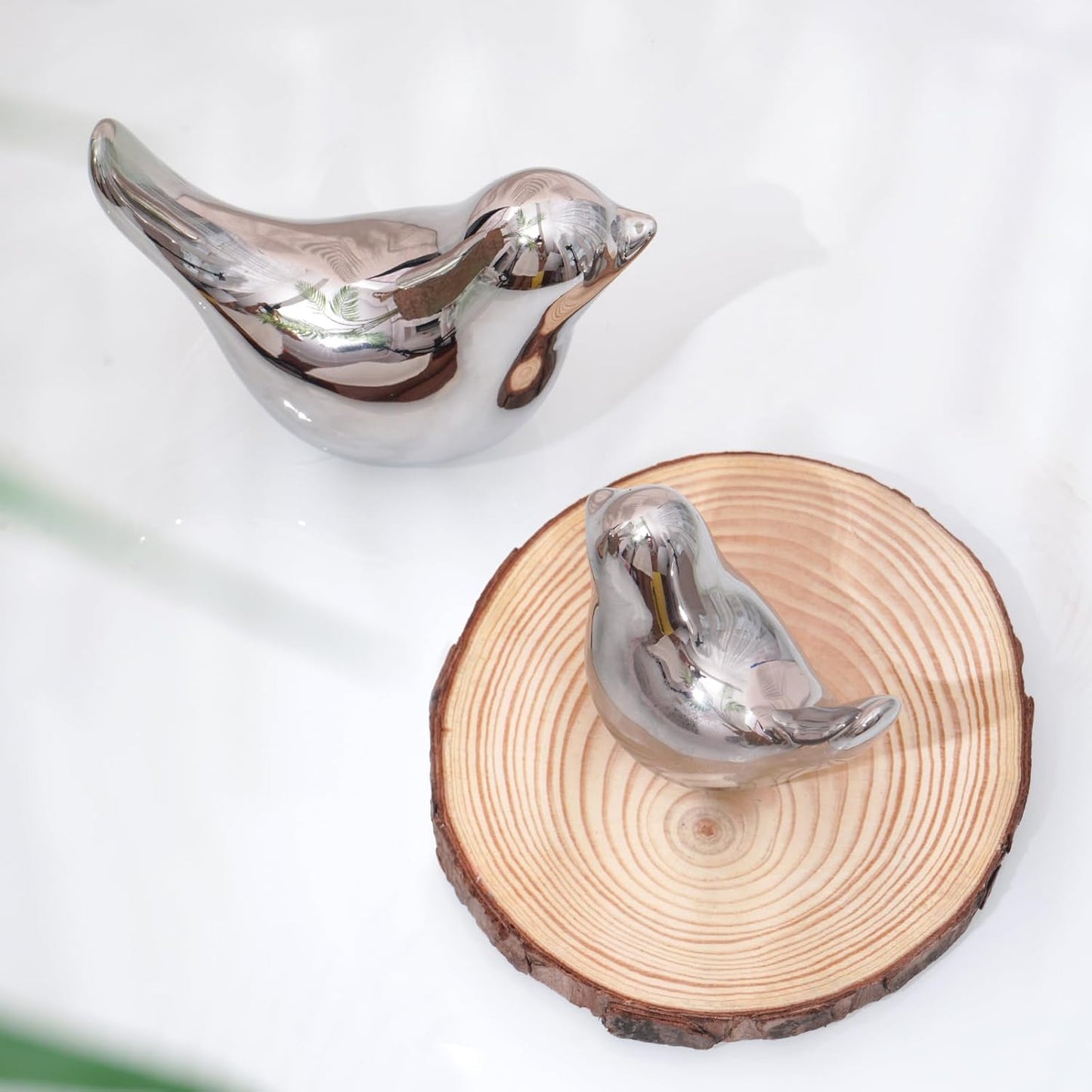 Notakia Small Birds Statues Home Decor Modern Style Decorative Ornaments for Living Room, Bedroom, Office Desktop, Cabinets (2Pcs Silver Birds)