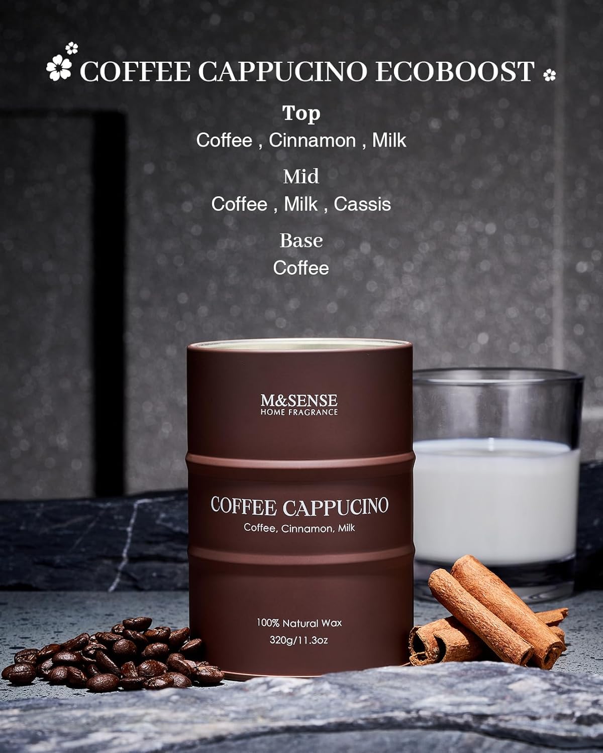 M&SENSE Coffee Cappucina Scented Candles, Soy Natural Wax Candle 11.3oz 70 Hours Long Lasting Burning, Strong Coffee Aroma Candle Unique Housewarming Appreciation Gifts