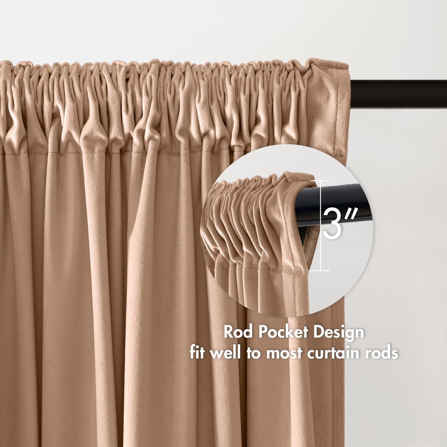 MIULEE Blush Beige Velvet Curtains Thermal Insulated Blackout Curtain Drapes for Bedroom Living Room Darkening 96 Inches Long Curtains Panels Rod Pocket Set of 2