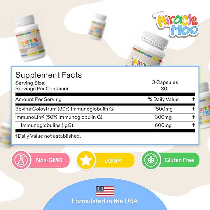 Colostrum Supplement for Gut Health, Hair Growth, Beauty and Immune Support - Easy to Mix Grass Fed Bovine Powder - Highest IgG Plus ImmunoLin (30 Servings (Capsules))
