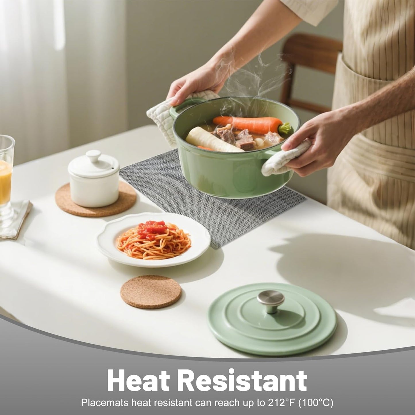 Placemats Set of 8,Non-Slip PVC Weave Table Mats Easy to Clean,Heat Resistant Place Mats for Kitchen Dining Table Decoration Indoor Outdoor,Gray