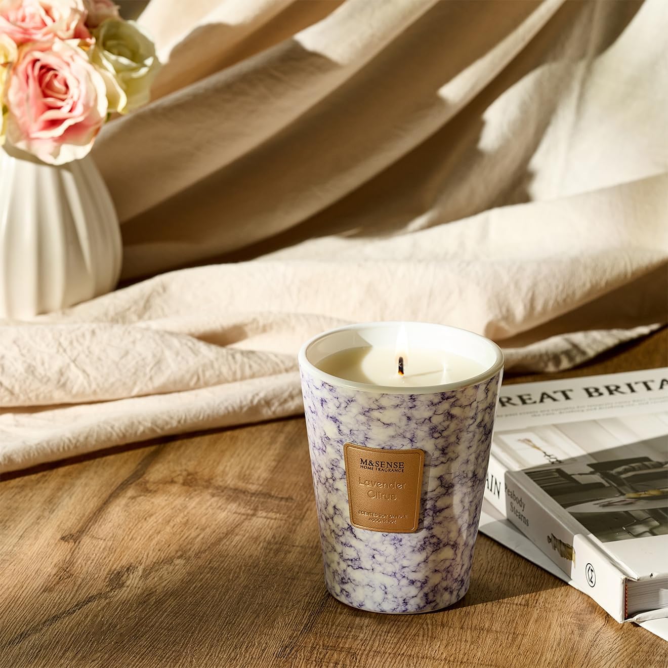 M&SENSE LavenderCitrus Scented Candles for Home, Lead-Free Wick Highly Scented Jar Candles, 14.1 Oz 80 Hours Lasting Burning Candles Gifts for Women, Relaxing Aromatherapy Candle for Stress Relief