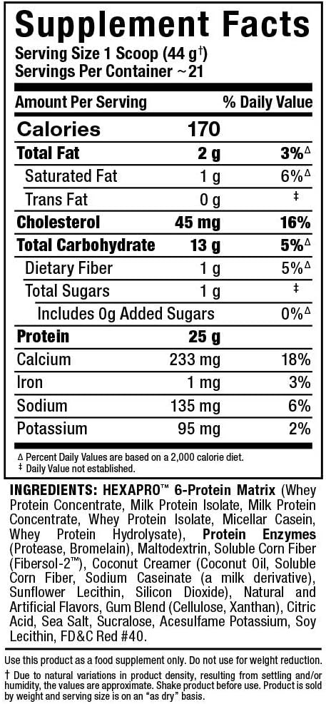 ALLMAX HEXAPRO, Strawberry - 2 lb - 25 Grams of Protein Per Serving - 8-Hour Sustained Release - Zero Sugar - 21 Servings