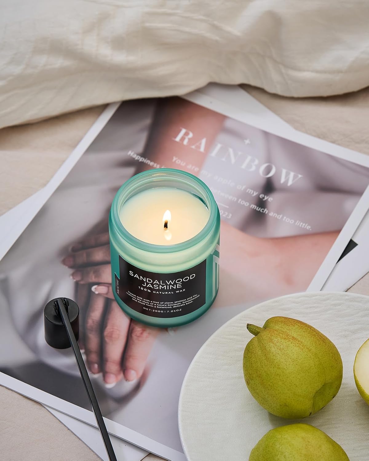 M&SENSE Sandalwood Jasmine Scented Candles, Natural Soy Wax Best Smelling Candle 7.05oz 50 Hour Burning,Floral Non Toxic Single Cotton Wick Aromatherapy Gifts for Women Friend