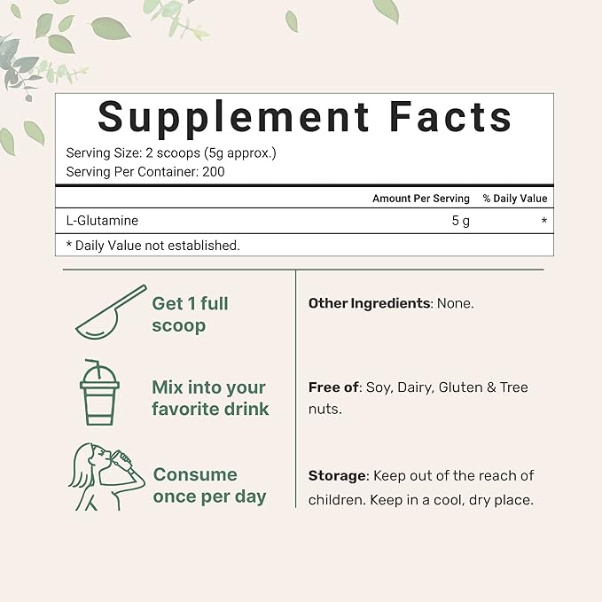 L Glutamine Powder Gut Health, 1Kg, 100% Pure,