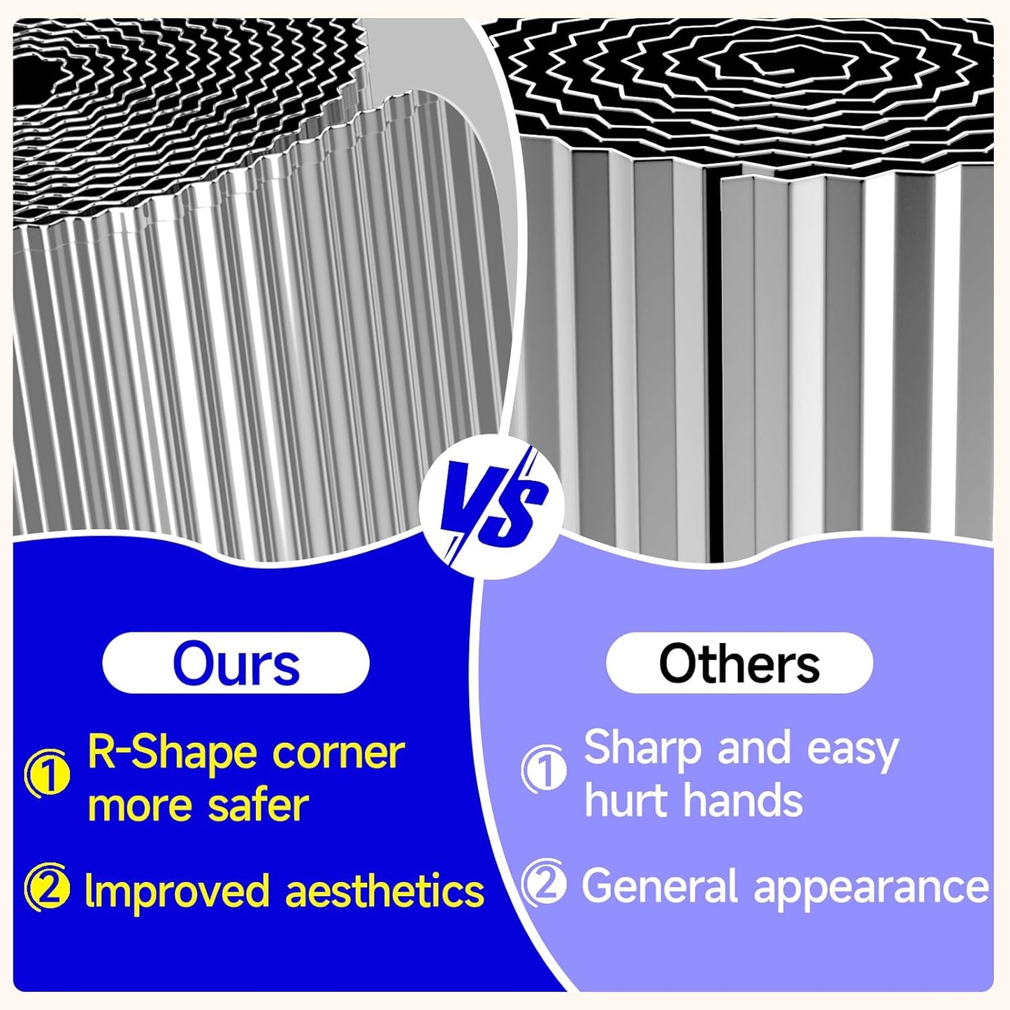 Corrugated Garden Edging, 10"×10Ft Galvanized Steel Landscape Edging & Lawn Edging Border, Metal Garden Border for Flower Beds, Garden,Lawn,Raised Beds & Tree Surrounds (Silver)