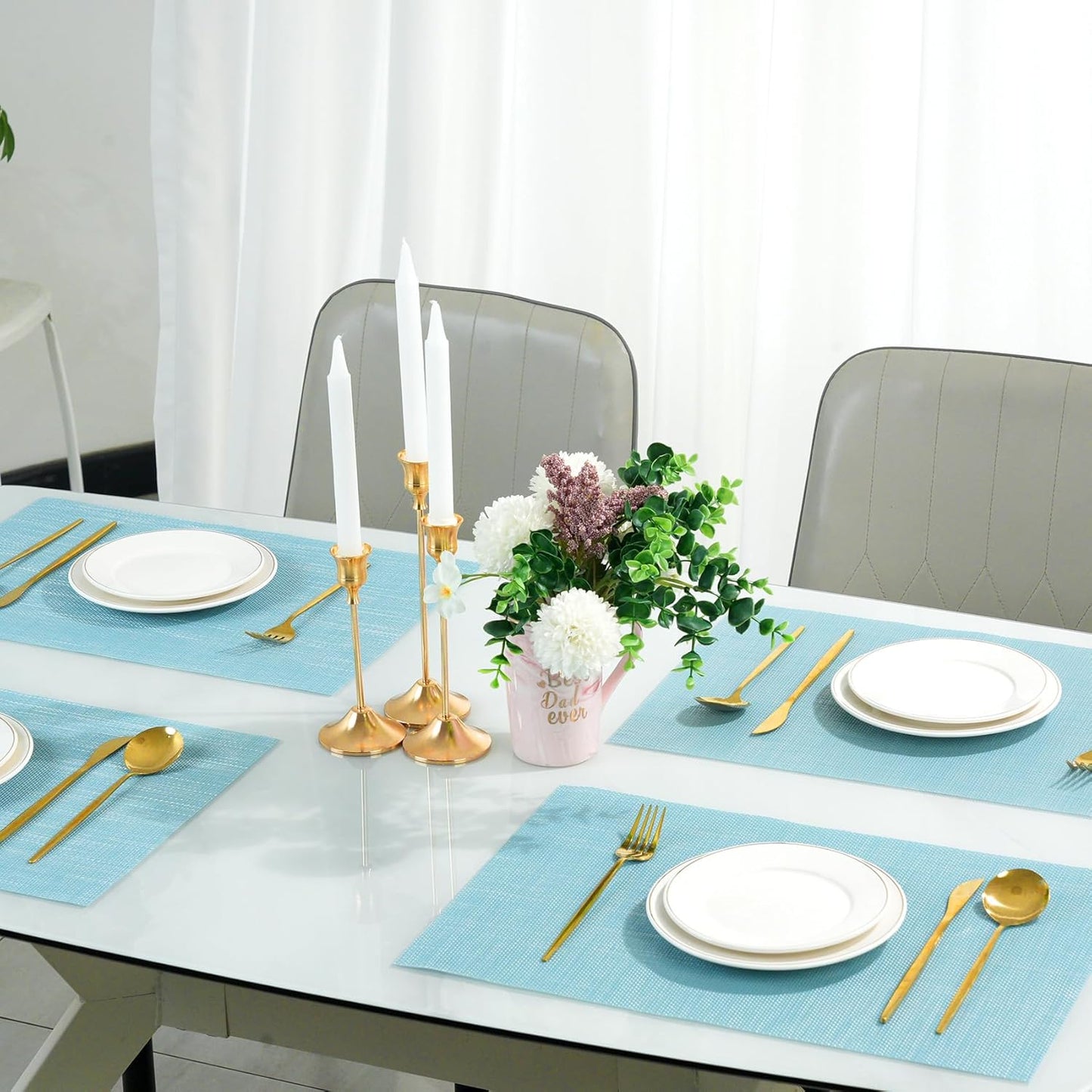 Placemats Set of 6,Non-Slip PVC Weave Table Mats Easy to Clean,Heat Resistant Place Mats for Kitchen Dining Table Decoration Indoor Outdoor,Blue