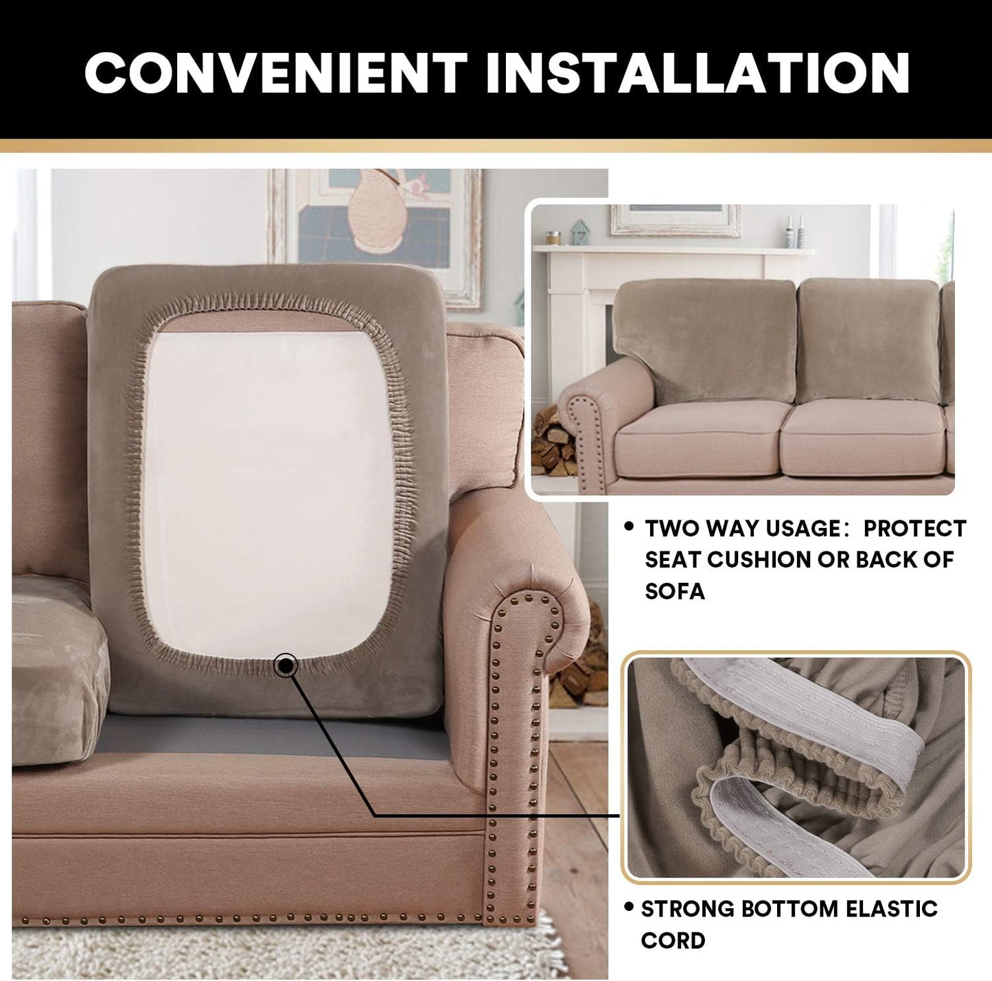 PrinceDeco Velvet Stretch Couch Cushion Cover Soft Cushion Slipcover for Chair Loveseat Sofa Furniture Protector Seat Cushion Sofa Cover (Each Width Up to 29.5", Taupe)