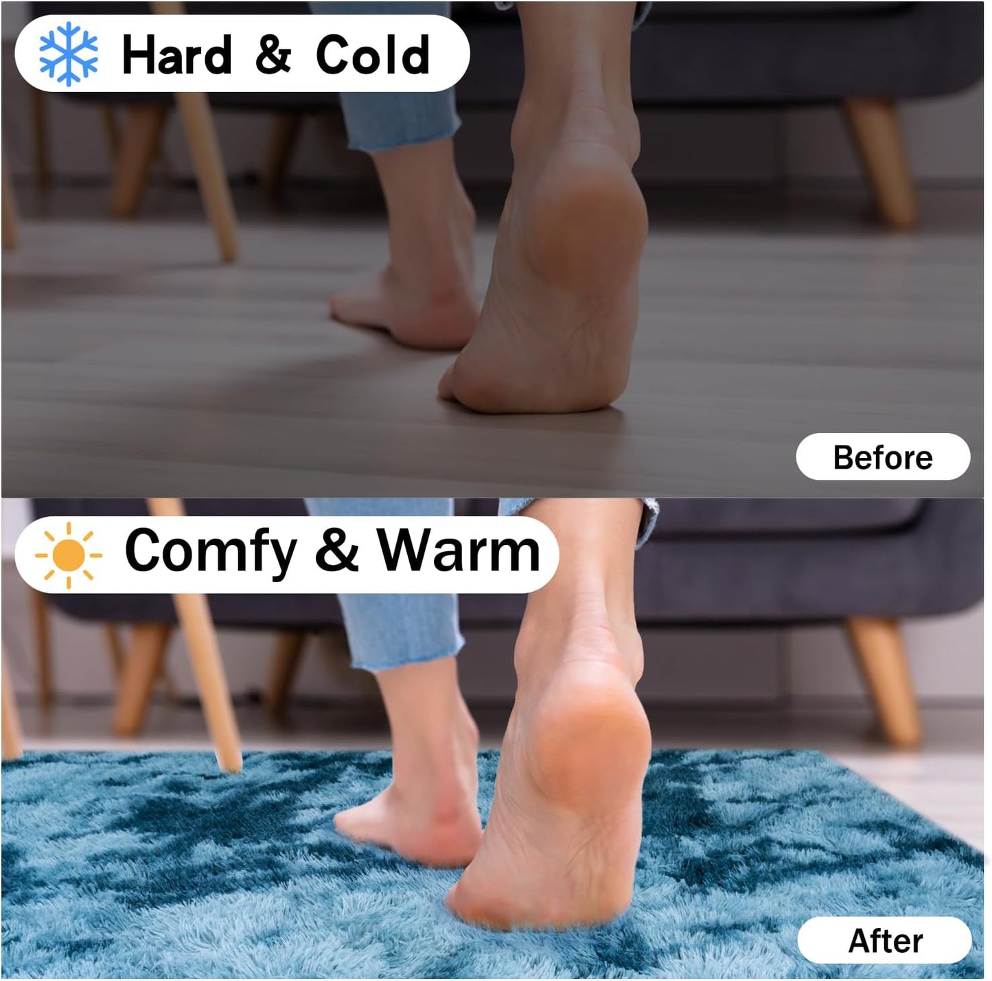 Rezutan Fluffy Rug for Living Room Bedroom, Soft Large Comfy Modern Shaggy Fuzzy Plush Indoor Nursery Home Decor Bedside Rug with Non-Slip Bottom, Tie Dye Peacock Blue Rugs, 8X10 Feet