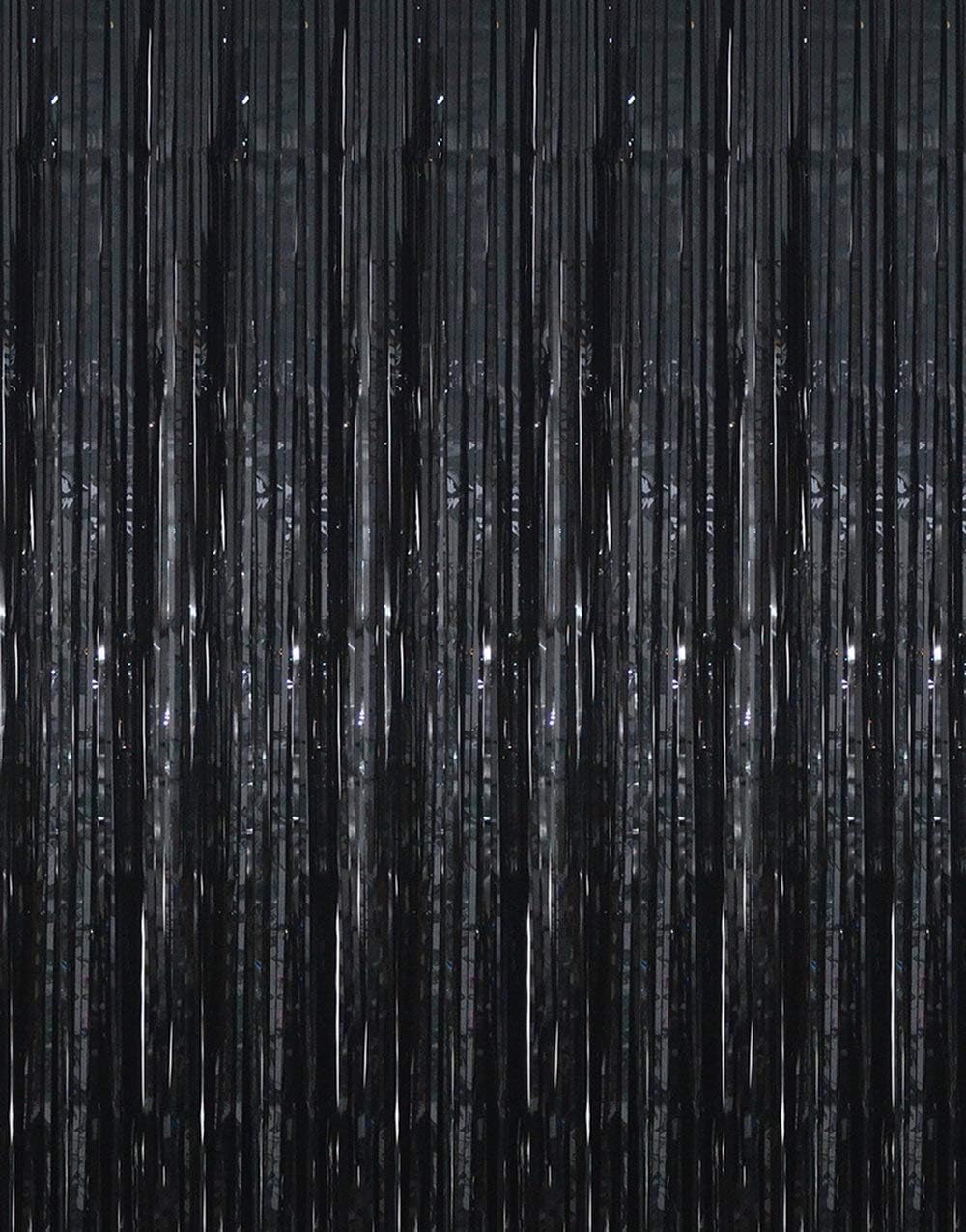 GOER 3.2 ft x 9.8 ft Metallic Tinsel Foil Fringe Curtains Party Photo Backdrop Party Streamers for Halloween,Birthday,Graduation,New Year Eve Decorations Wedding Decor (5 Packs,Black)