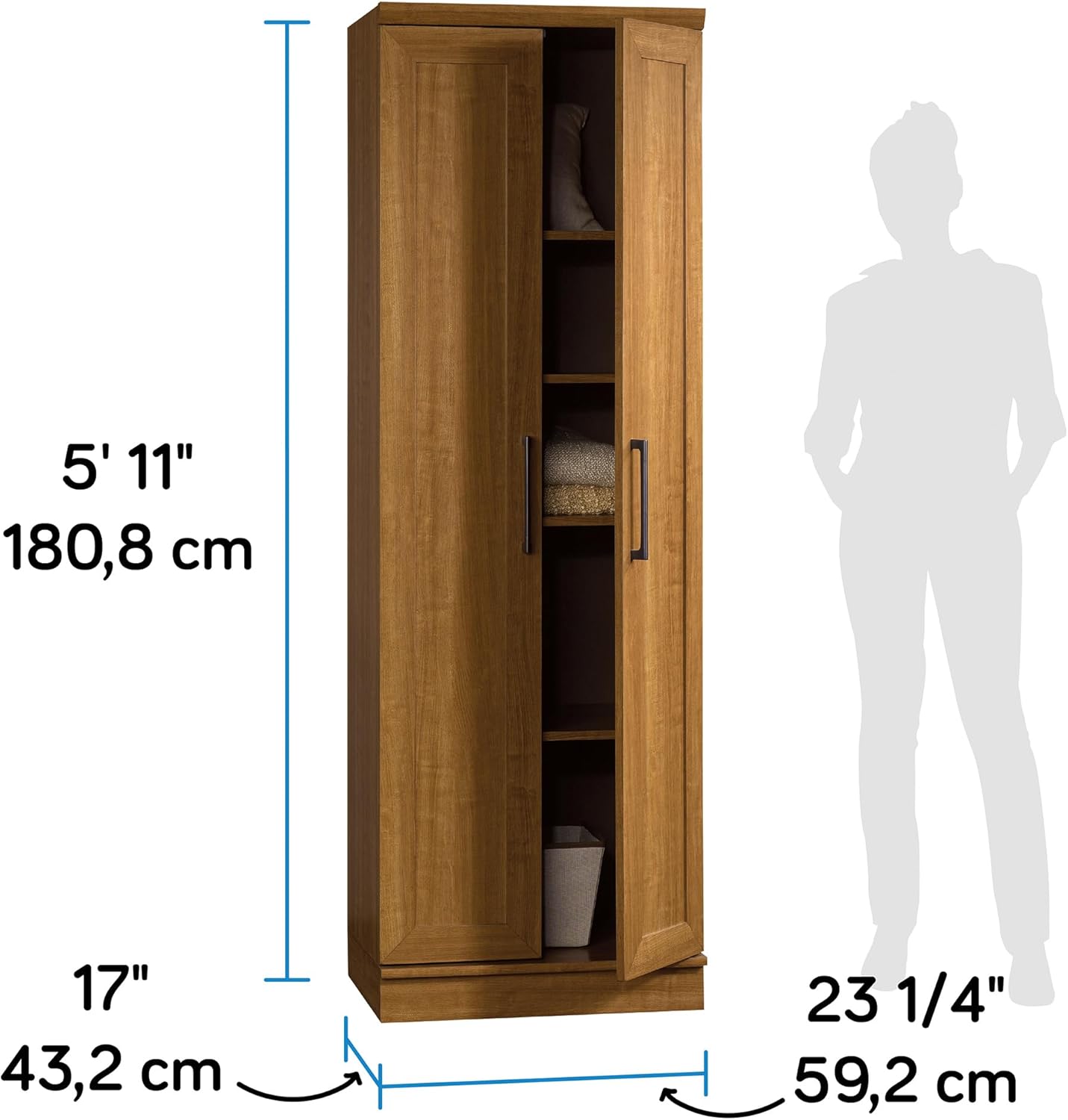 Sauder HomePlus Storage Pantry cabinets, L: 23.25" x W: 17" x H: 71.18", Sienna Oak