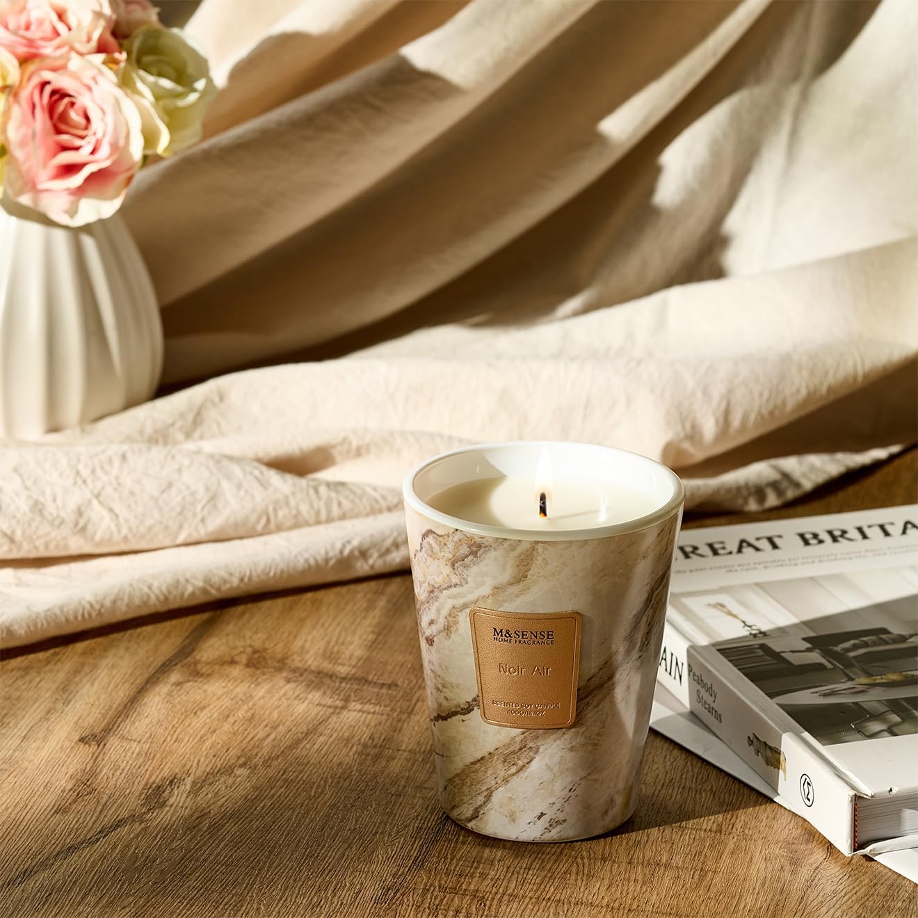 M&SENSE NoirAir Scented Candles for Home, Lead-Free Wick Highly Scented Jar Candles, 14.1 Oz 80 Hours Lasting Burning Candles Gifts for Women, Relaxing Aromatherapy Candle for Stress Relief