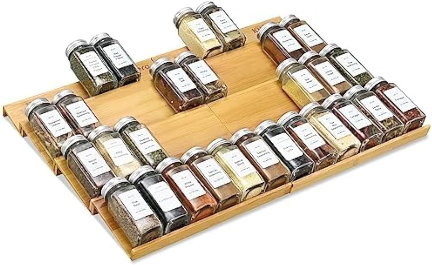 Spice Drawer Organzier,4 Tiers- 8Pcs Bamboo Spice Rack Tray Insert for Cabinet Drawer Countertop, Kitchen Seasoning Storage Drawer Organization,22" Wide x 15.8" Deep (Hold UP To 48 Jars
