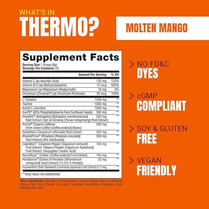 PROSUPPS Thermo Fat Burning Thermogenic Powder - Weight Management and Pre Workout - Energy, Mood, Appetite Control (Molten Mango)