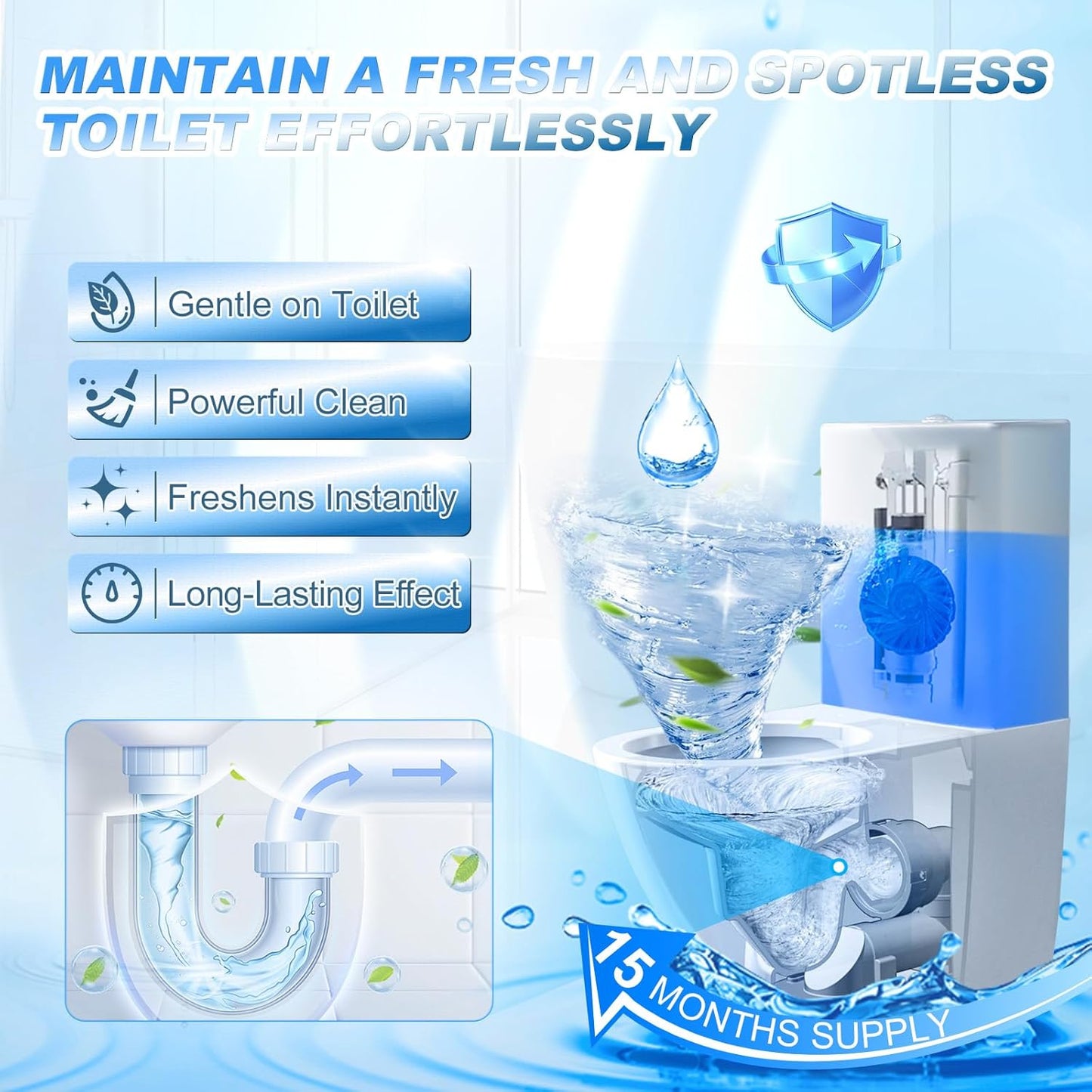 KIISIISO Automatic Toilet Bowl Cleaner Tablets,Bathroom Toilet Tank Cleaner,Blue Clean Bubbles,Strong Detergent Ability,Long-lasting 300 brushes,Mild Fresh Pine Scent(30 Pack)