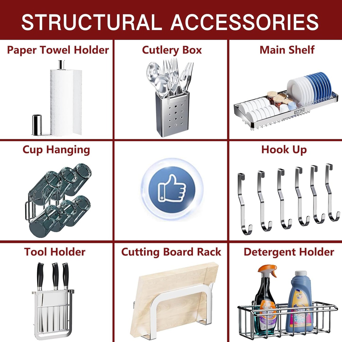 VNKZI Over Sink Dish Drying Rack, 2 Tier Full Stainless Steel Storage Adjustable Length (25.98'' to 36.61'') Kitchen Rack, Multifunctional Expandable Counter Organizer, Space Saver Dish Rack