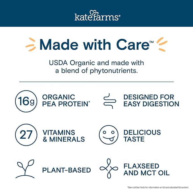 KATE FARMS Organic Nutrition Shake, Coffee, 16g protein, 27 Vitamins 11 oz (6 Pack)