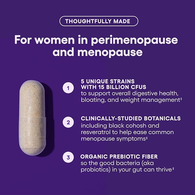 Physician's CHOICE Menopause Probiotic Supplement for Women - Supports Hormone Balance, Hot Flashes, Night Sweats, Weight Management, Bloating & Gut Health - with Black Cohosh, Resveratrol+ - 60ct