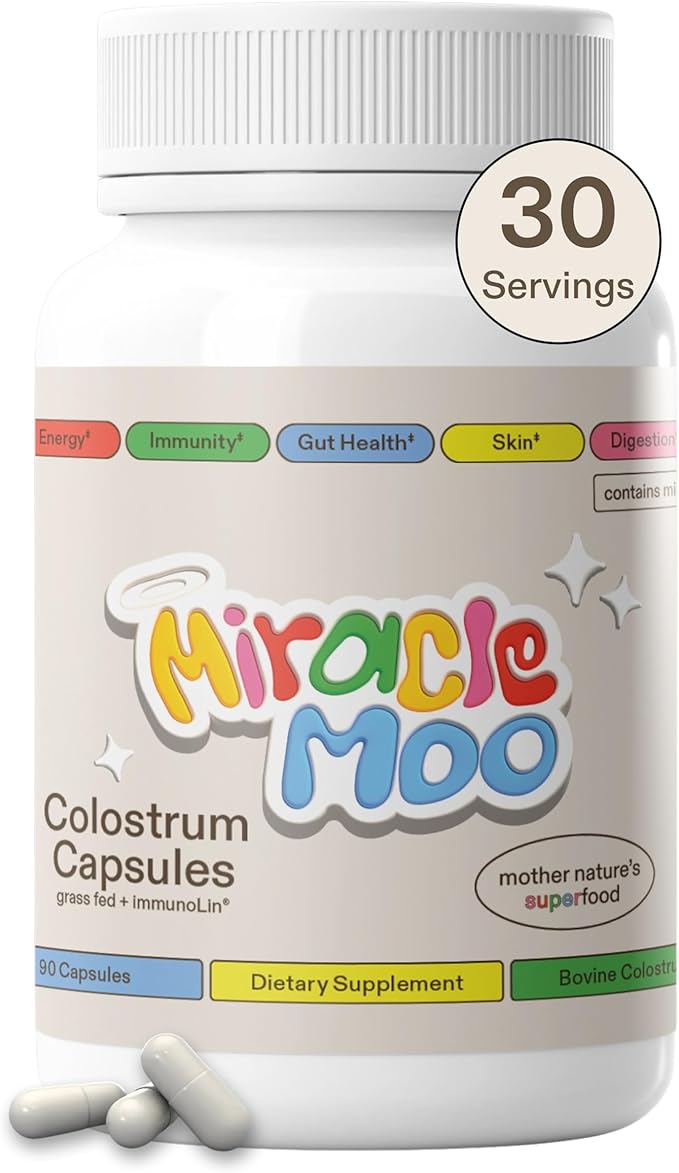 Colostrum Supplement for Gut Health, Hair Growth, Beauty and Immune Support - Easy to Mix Grass Fed Bovine Powder - Highest IgG Plus ImmunoLin (30 Servings (Capsules))